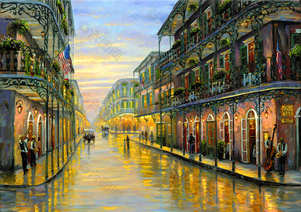 小鎮街景油畫裝飾裝修素材免費下載(圖片編號:3610768)-六圖網
