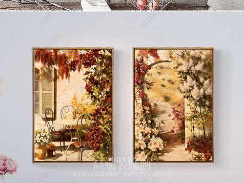 北歐小鎮庭院場景油畫風景裝飾畫無框畫圖片下載